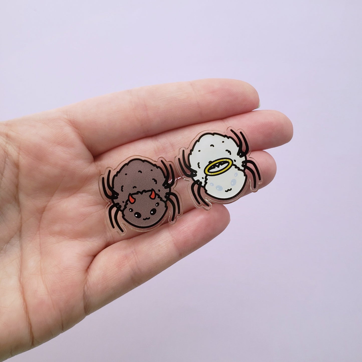 Angel and Devil spider acrylic pin set