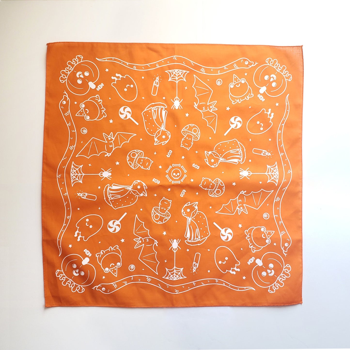 Spooky Doodle bandana - black or orange bandana with white ink