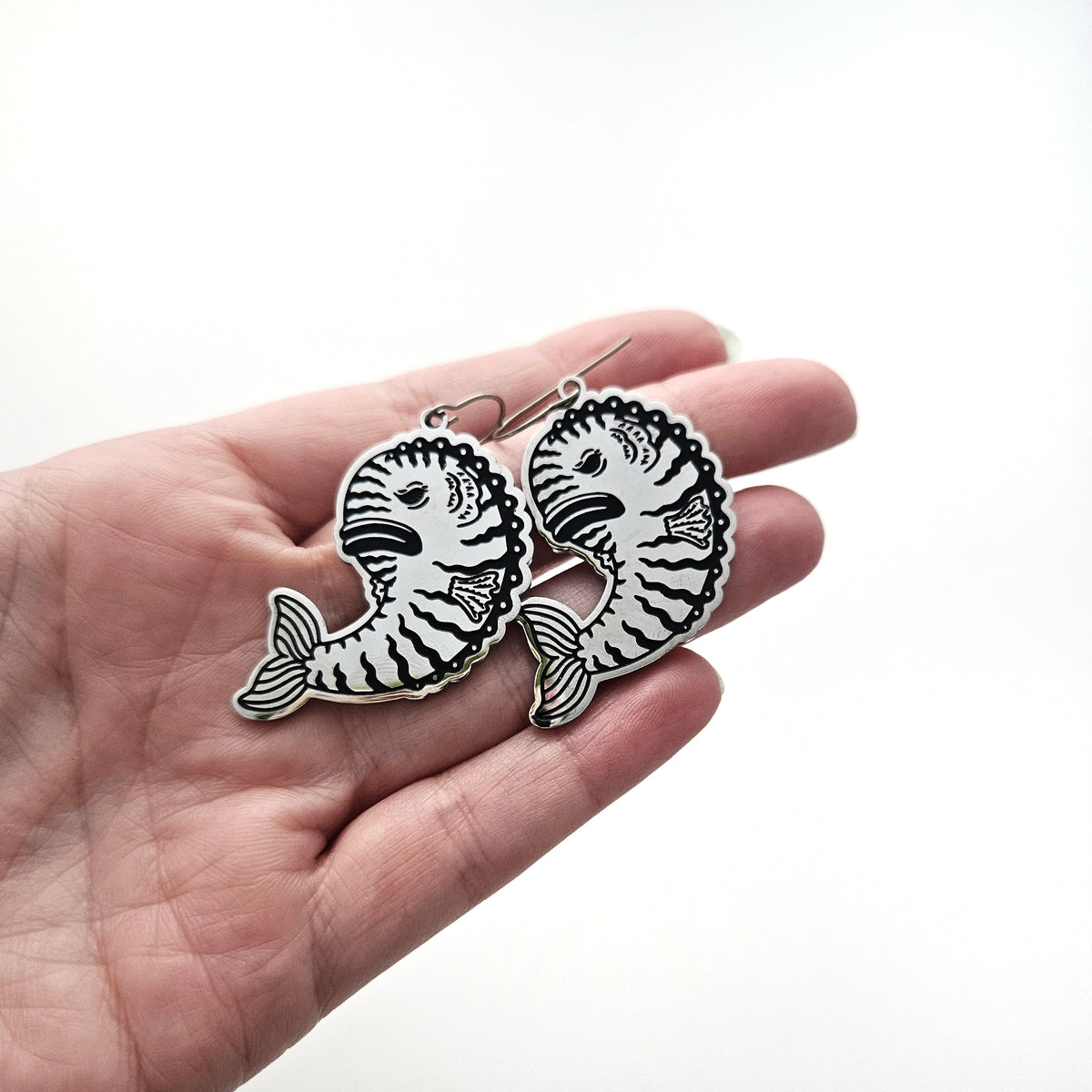 Grumpy Fish stainless steel dangle earrings