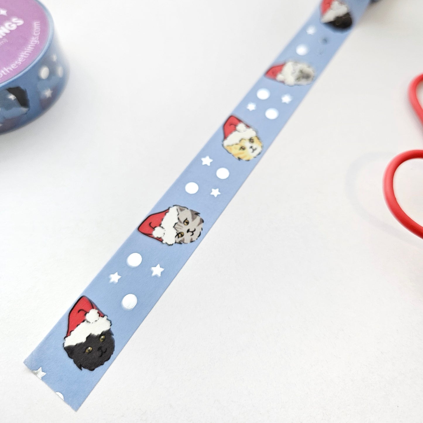 Holiday Kittens silver foil washi tape