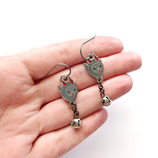 Krampus earrings // silver or gold metal