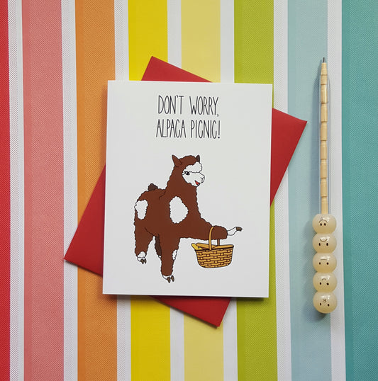 Don't Worry, Alpaca Picnic greeting card