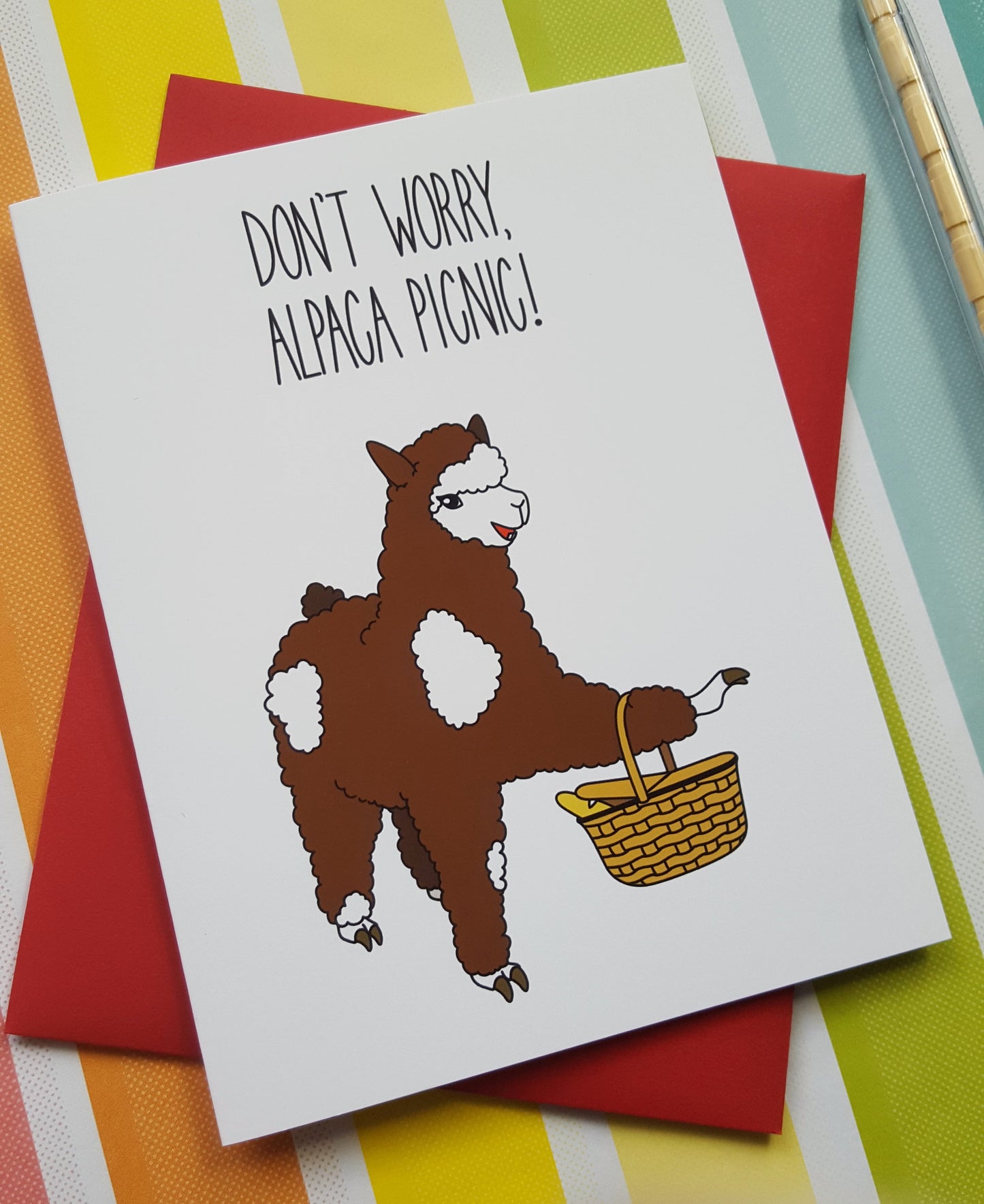 Don't Worry, Alpaca Picnic greeting card