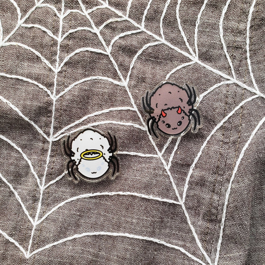 Angel and Devil spider acrylic pin set