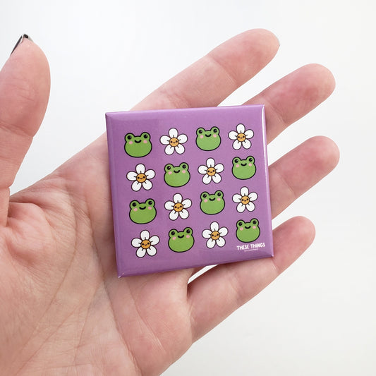 Froggies and Daisies magnet // frog and daisy grid // cute magnet