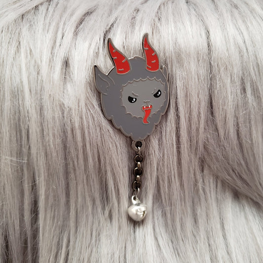 Krampus pin with jingle bell