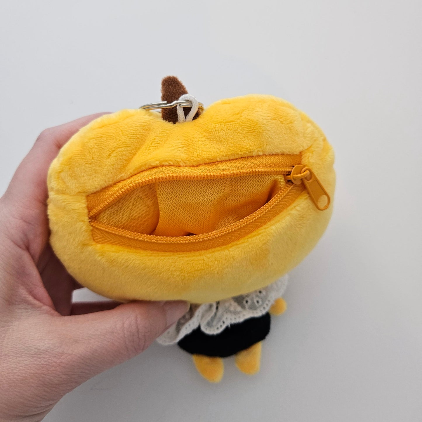 pumpkin boi plush keychain with zipper pouch