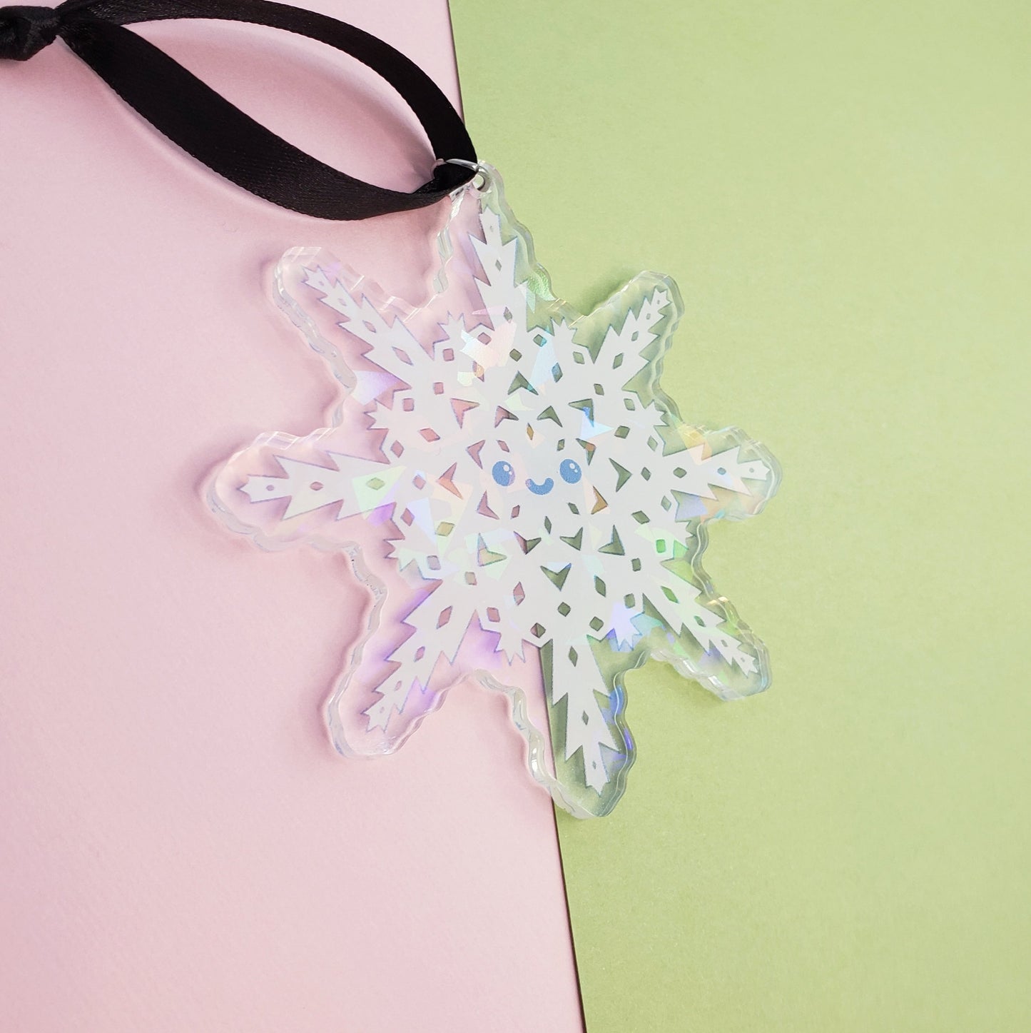 Happy Snowflake holographic ornament