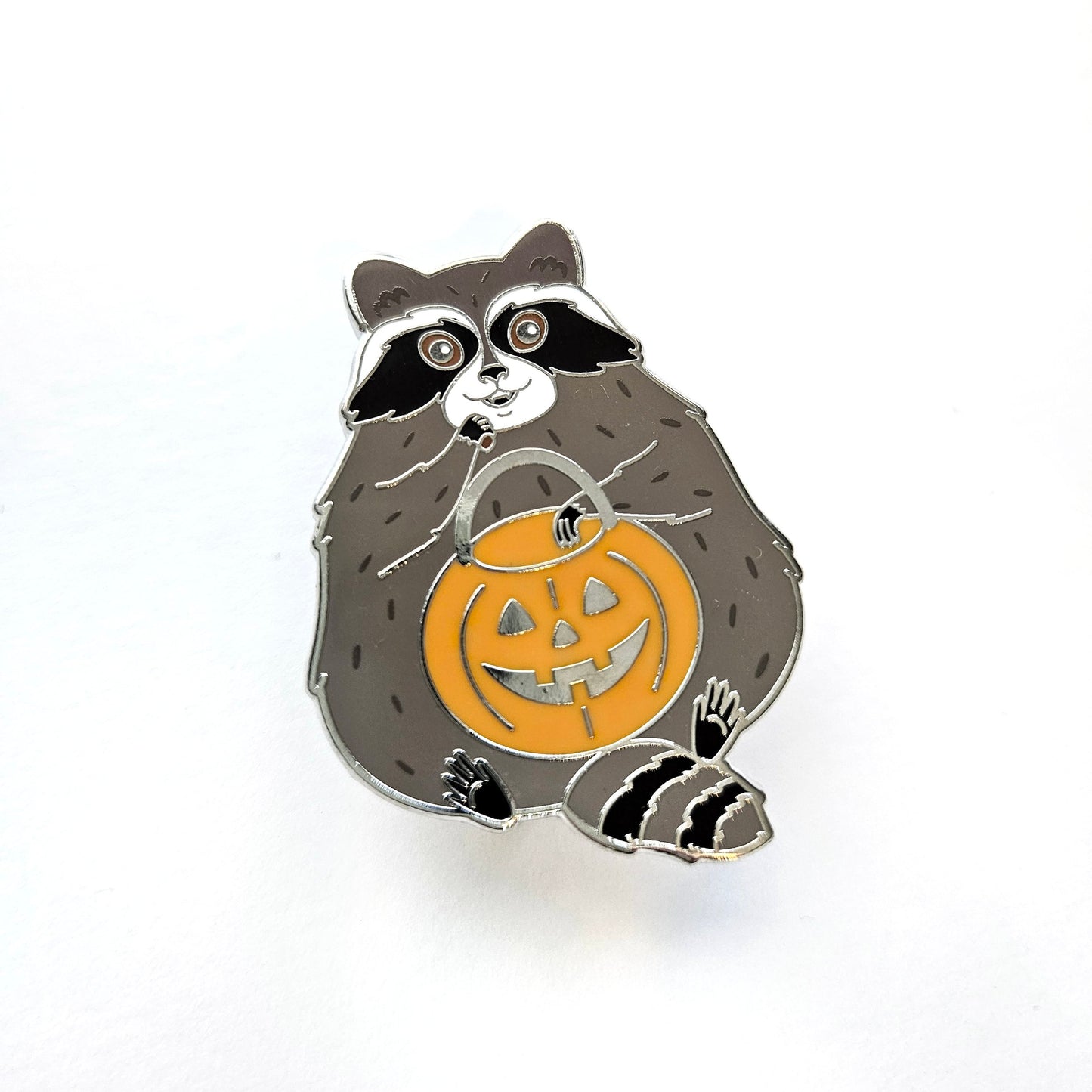 Trick-or-Treat Racoon enamel pin // Halloween pin