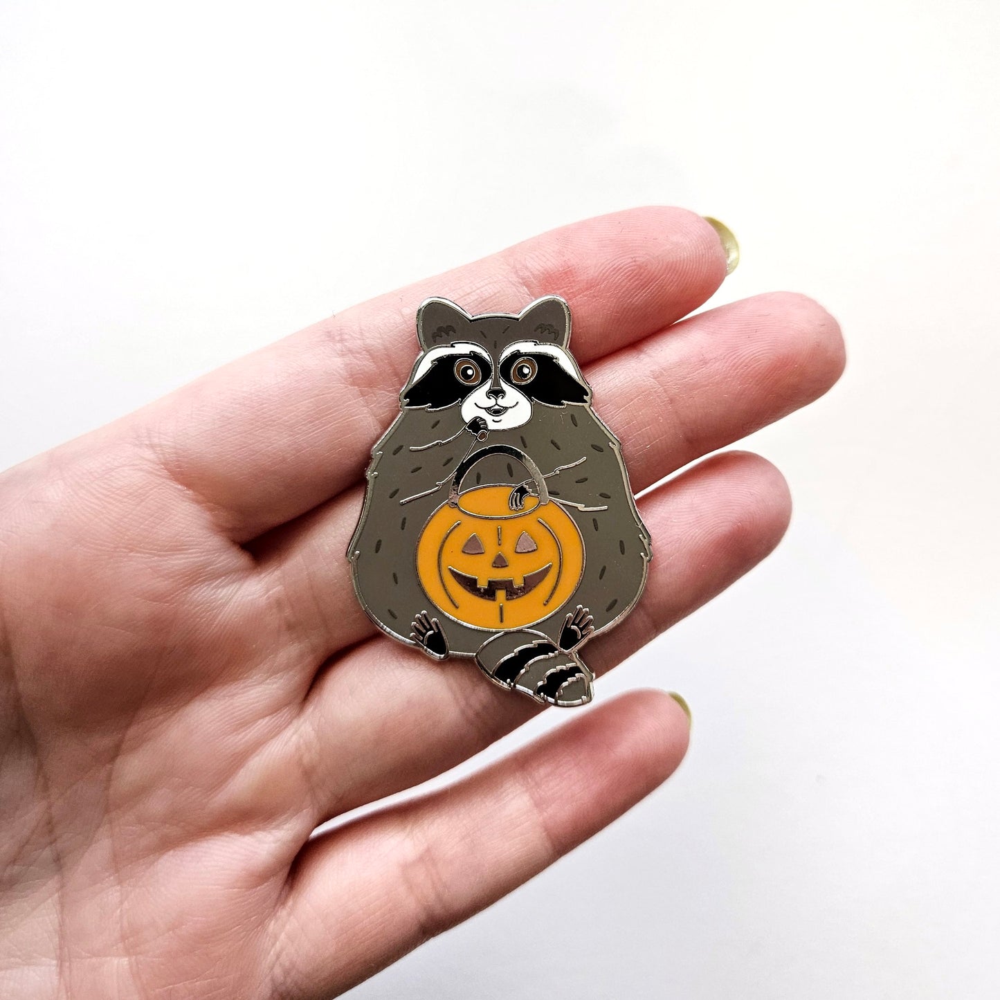 Trick-or-Treat Racoon enamel pin // Halloween pin