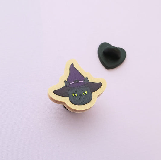 Witch Kitty wooden pin